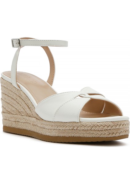 Kadın Beyaz Bilekten Tokalı Dolgu Topuklu Espadril Sandalet 25SFE482318