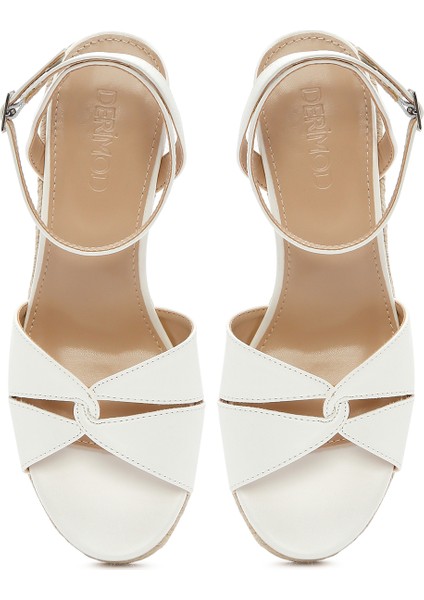 Kadın Beyaz Bilekten Tokalı Dolgu Topuklu Espadril Sandalet 25SFE482318