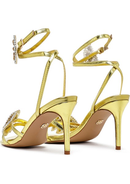 Kadın Sarı Bilekten Tokalı Taşlı Ince Topuklu Sandalet 25SFE481932