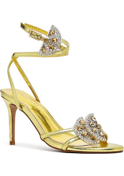Kadın Sarı Bilekten Tokalı Taşlı Ince Topuklu Sandalet 25SFE481932
