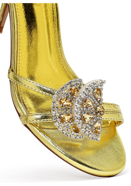 Kadın Sarı Bilekten Tokalı Taşlı Ince Topuklu Sandalet 25SFE481932