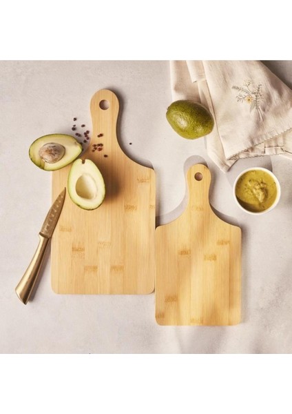 Bambu Kesme Tahtası Çift Seti Bej Renkli, Şık ve Kullanışlı Mutfak Gereci