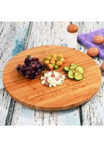 Bej Bambu Yuvarlak 30 cm Servis ve Sunum Tepsisi