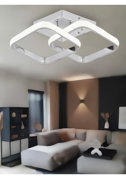 Şık Kare Tavan LED Avize, Krom Detaylı, Modern ve Parlak Aydınlatma Parçası