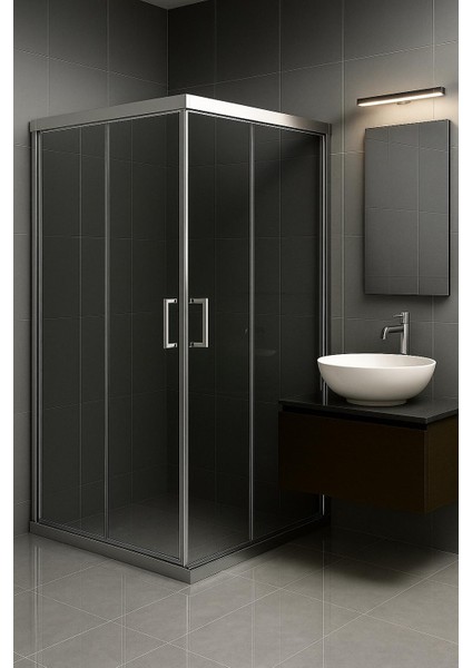 Duşakabin Füme Temper Cam Elegant Seri Kare Krom Profil - Yükseklik: 190 cm