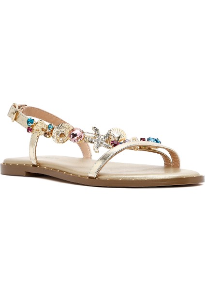 Kadın Altın Bilekten Tokalı Taşlı Sandalet 25SFD441714