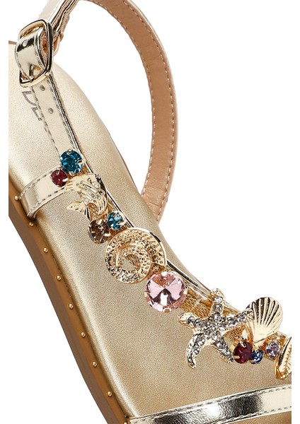 Kadın Altın Bilekten Tokalı Taşlı Sandalet 25SFD441714