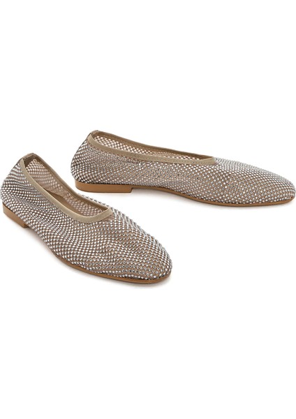 Kadın Bej Taşlı Deri Babet 25SFD1817TS