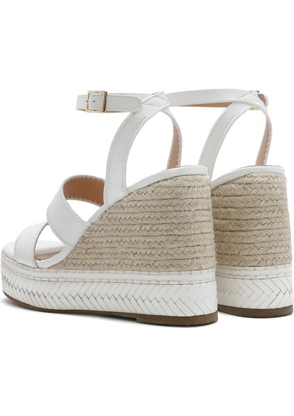 Kadın Beyaz Bilekten Tokalı Dolgu Topuklu Espadril Sandalet 25SFD443218