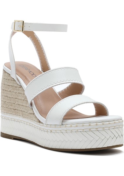 Kadın Beyaz Bilekten Tokalı Dolgu Topuklu Espadril Sandalet 25SFD443218