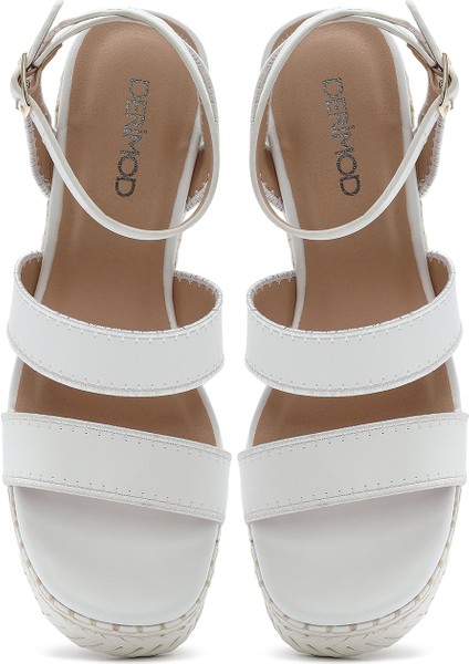 Kadın Beyaz Bilekten Tokalı Dolgu Topuklu Espadril Sandalet 25SFD443218