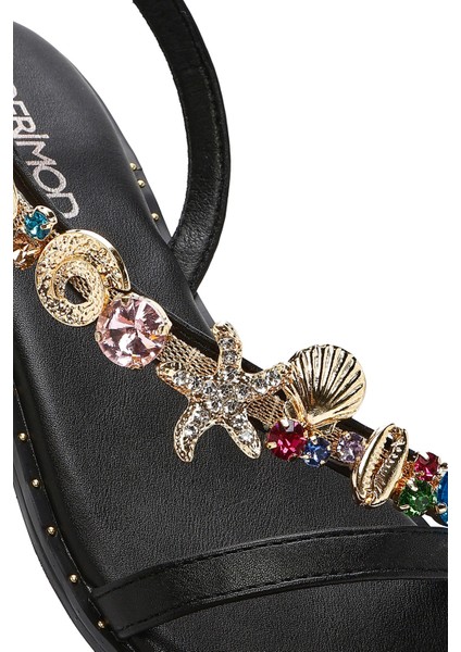 Kadın Siyah Bilekten Tokalı Taşlı Sandalet 25SFD441714