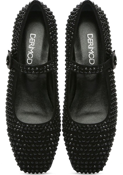 Kadın Siyah Taşlı Deri Babet 25SFD1800TS