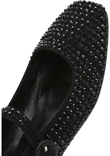 Kadın Siyah Taşlı Deri Babet 25SFD1800TS