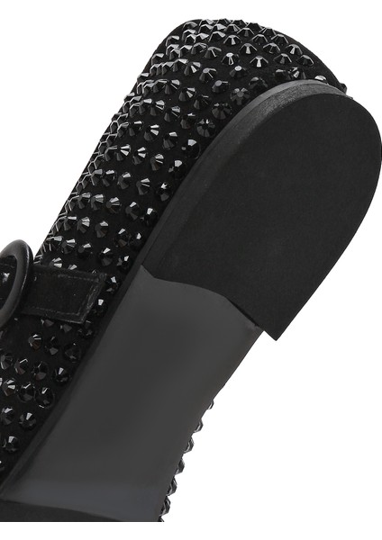 Kadın Siyah Taşlı Deri Babet 25SFD1800TS