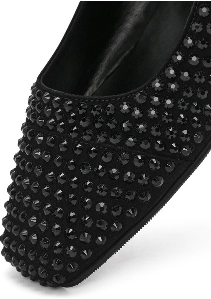 Kadın Siyah Taşlı Deri Babet 25SFD1800TS