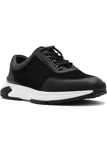 Erkek Siyah Kalın Tabanlı Bağcıklı Süet Deri Sneaker 25SFD694610