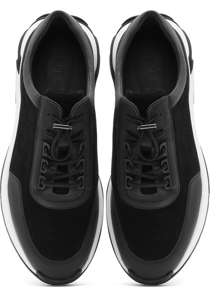 Erkek Siyah Kalın Tabanlı Bağcıklı Süet Deri Sneaker 25SFD694610