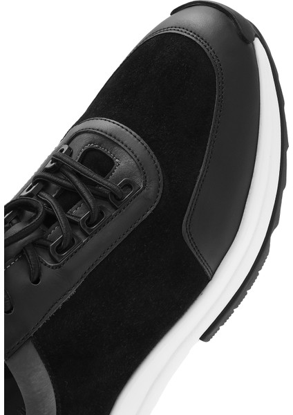 Erkek Siyah Kalın Tabanlı Bağcıklı Süet Deri Sneaker 25SFD694610