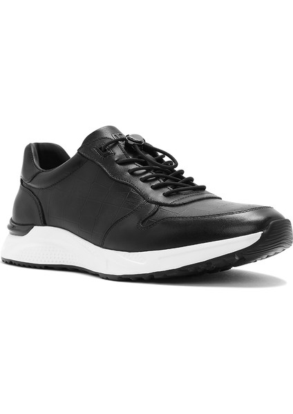 Erkek Siyah Kroko Desenli Bağcıklı Deri Sneaker 25SFD692318
