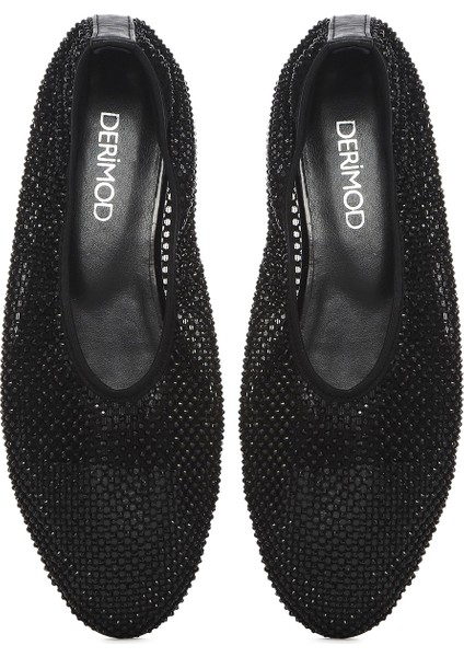 Kadın Siyah Taşlı Deri Babet 25SFD1817TS