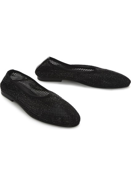 Kadın Siyah Taşlı Deri Babet 25SFD1817TS