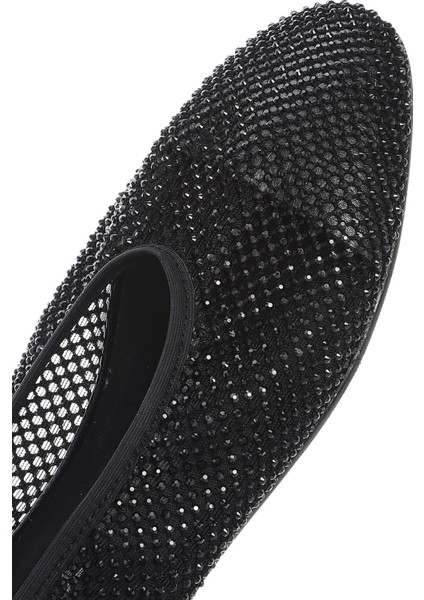 Kadın Siyah Taşlı Deri Babet 25SFD1817TS