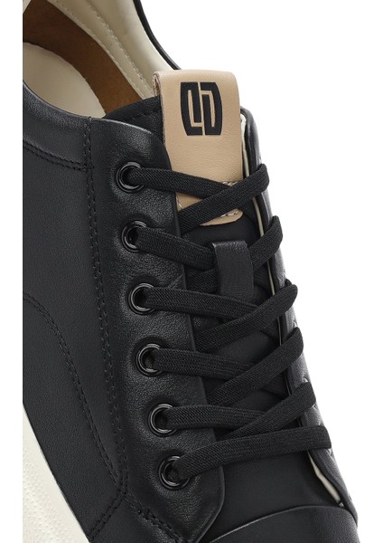 Erkek Siyah Bağcıklı Deri Sneaker 25SFD692718