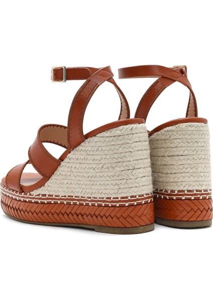 Kadın Taba Bilekten Tokalı Dolgu Topuklu Espadril Sandalet 25SFD443218