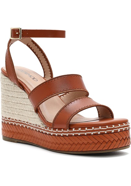 Kadın Taba Bilekten Tokalı Dolgu Topuklu Espadril Sandalet 25SFD443218