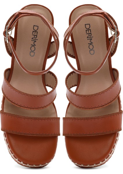 Kadın Taba Bilekten Tokalı Dolgu Topuklu Espadril Sandalet 25SFD443218