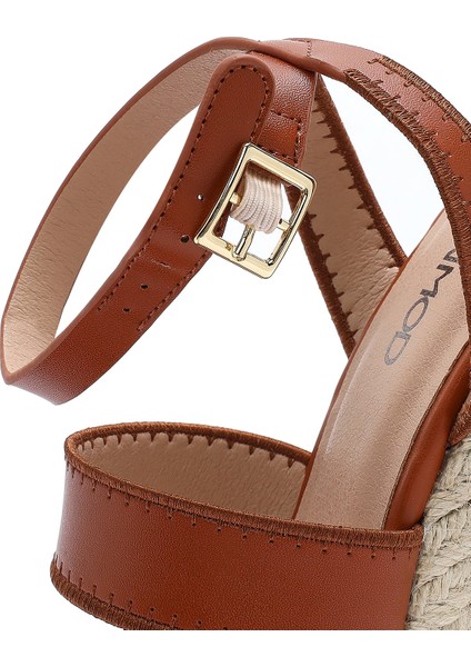 Kadın Taba Bilekten Tokalı Dolgu Topuklu Espadril Sandalet 25SFD443218
