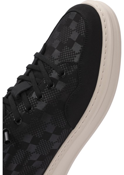 Erkek Siyah Bağcıklı Desenli Kumaş Sneaker 25sfd69326f