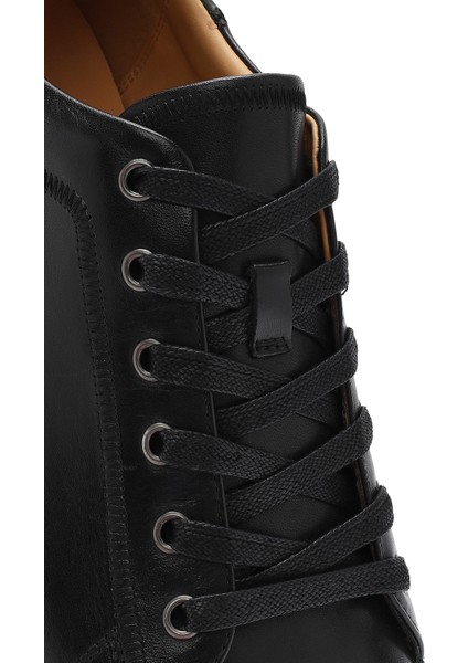 Erkek Siyah Bağcıklı Deri Sneaker 25SFD693018