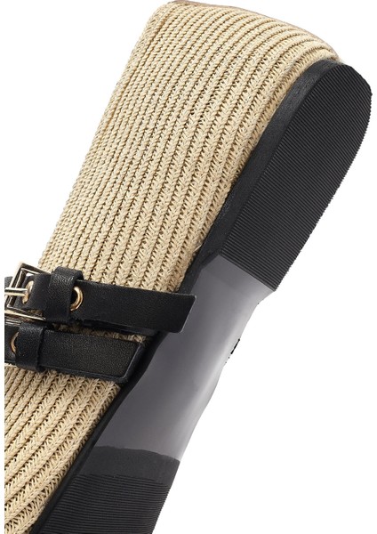 Kadın Bej Çift Tokalı Hasır Deri Babet 25SFD1820M7