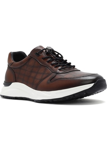 Erkek Kahverengi Kroko Desenli Bağcıklı Deri Sneaker 25SFD692318
