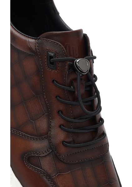 Erkek Kahverengi Kroko Desenli Bağcıklı Deri Sneaker 25SFD692318