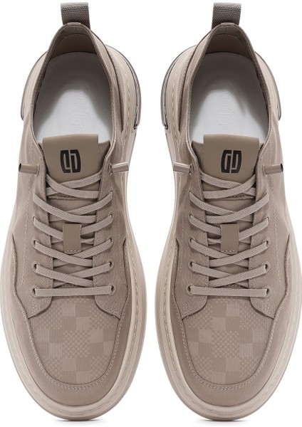 Erkek Bej Bağcıklı Desenli Kumaş Sneaker 25sfd69326f