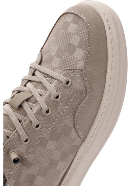 Erkek Bej Bağcıklı Desenli Kumaş Sneaker 25sfd69326f