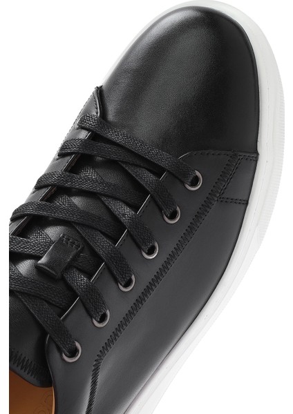 Erkek Siyah Bağcıklı Deri Sneaker 25SFD693018