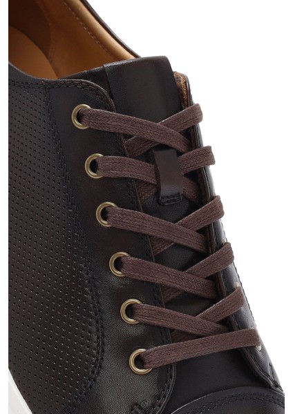 Erkek Kahverengi Bağcıklı Deri Sneaker 25SFD692518