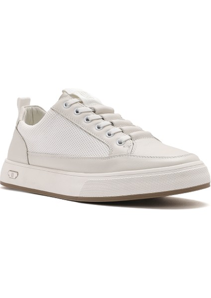 Erkek Beyaz Bağcıklı Deri Sneaker 25SFD693414