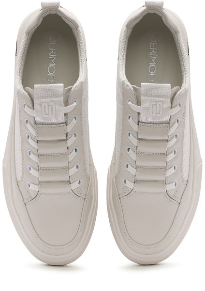 Erkek Beyaz Bağcıklı Deri Sneaker 25SFD693414