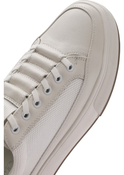 Erkek Beyaz Bağcıklı Deri Sneaker 25SFD693414