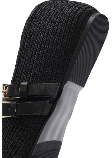 Kadın Siyah Çift Tokalı Hasır Deri Babet 25SFD1820M7