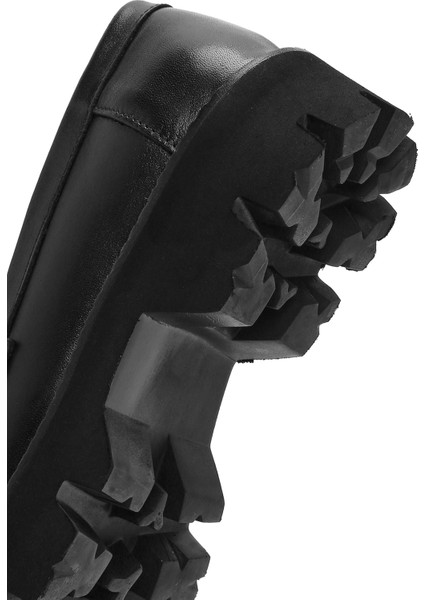 Kadın Siyah Deri Maskülen Loafer 25SFD180318