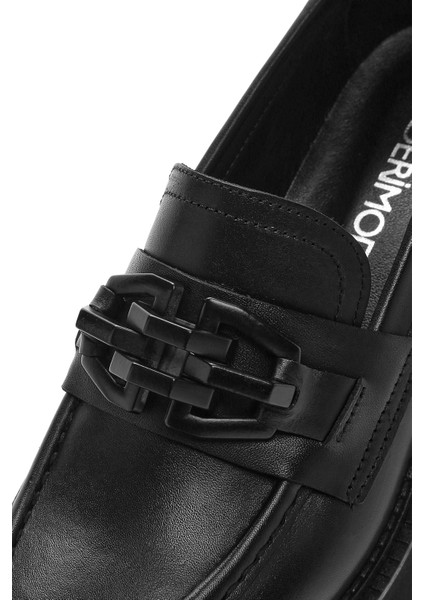 Kadın Siyah Deri Maskülen Loafer 25SFD180318