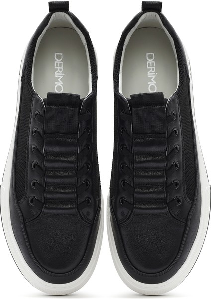 Erkek Siyah Bağcıklı Deri Sneaker 25SFD693414