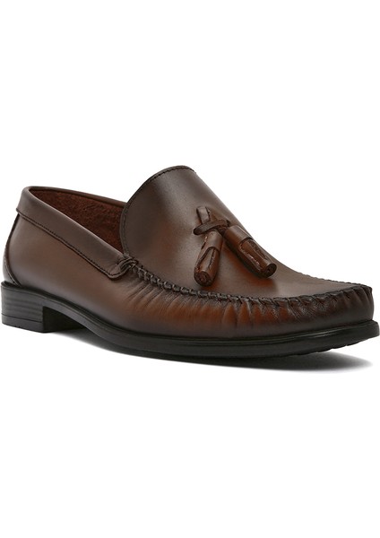 Erkek Kahverengi Püsküllü Deri Casual Loafer 25SFD754218