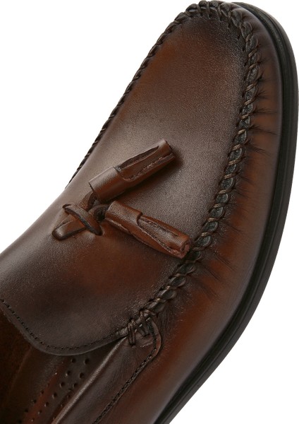 Erkek Kahverengi Püsküllü Deri Casual Loafer 25SFD754218